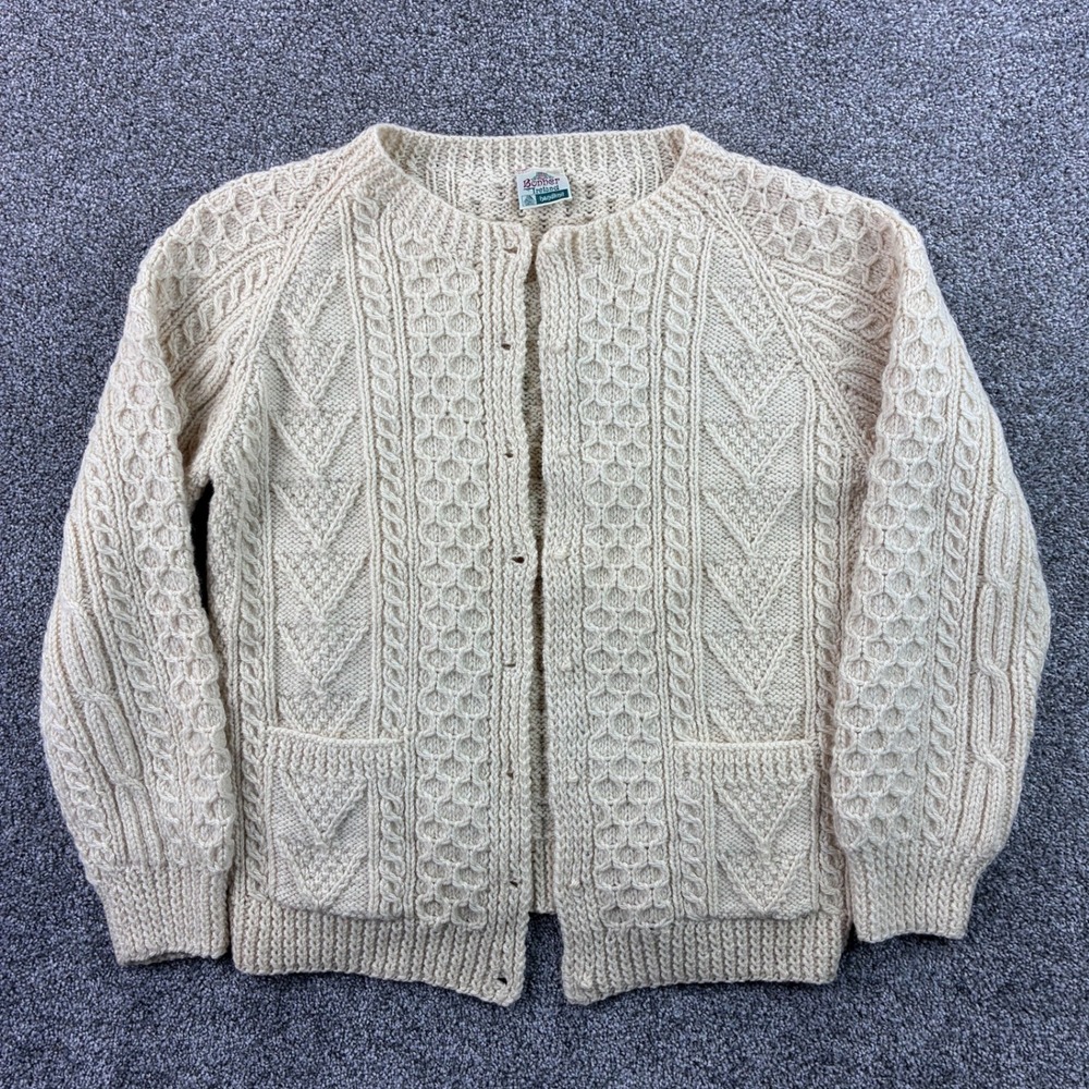 Vintage Bonner of Ireland Cable Knit Cardigan Sweater Women's Small 100% Wool